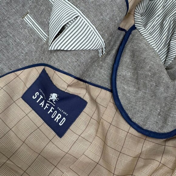 Stafford Blazer Sport Coat 38R Classic Fit Linen Cotton Blend Heather Beige - Picture 3 of 10
